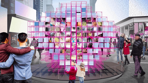 Новая общественная скульптура на Таймс-сквер - это огромное зеркальное сердце со скрытым сюрпризом