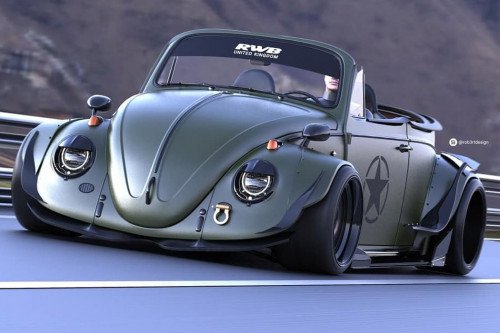 Этот низкоклассник Volkswagen Beetle Roadster - это армейский зеленый, уличный тяги Racing Beast!