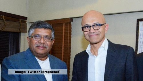Сатья Наделла и министр профсоюзов Рави Шанкар Прасад обсуждают все о цифровой Индии
